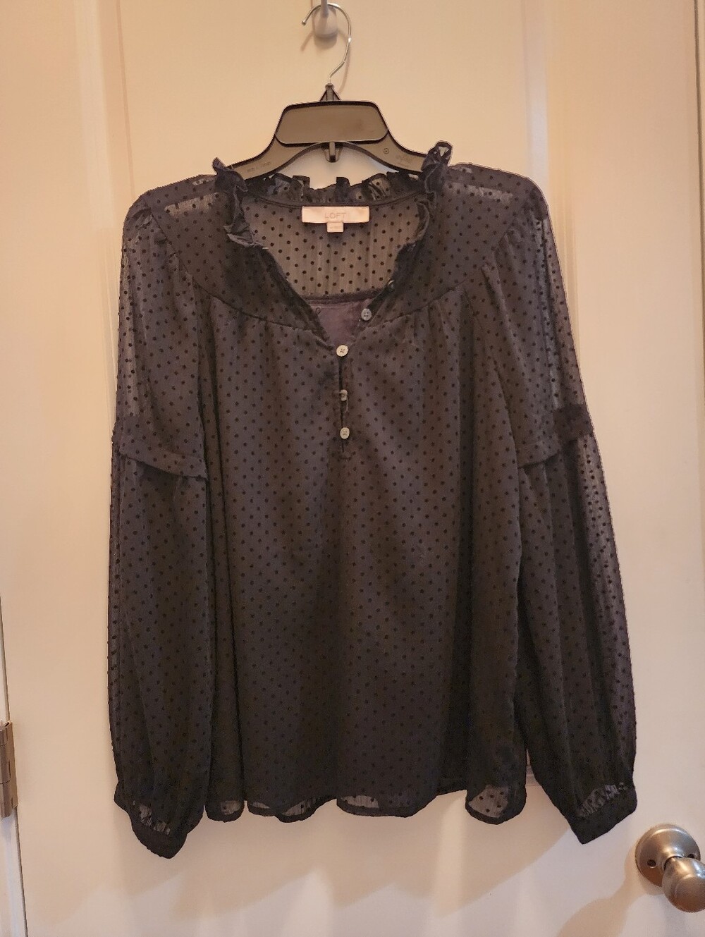 Ralph Lauren Black Sheer Swiss Dot Blouse
